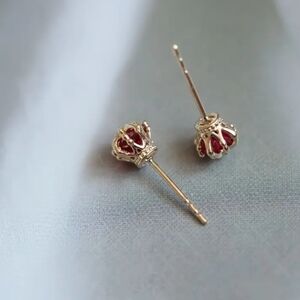 18 KT Over Sterling Silver Gold Ruby Crown Stud Earrings